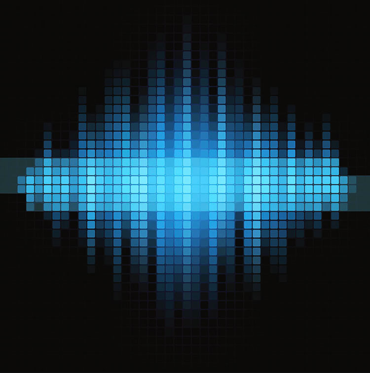 graphical representation of a sound wave in blue on a black background.