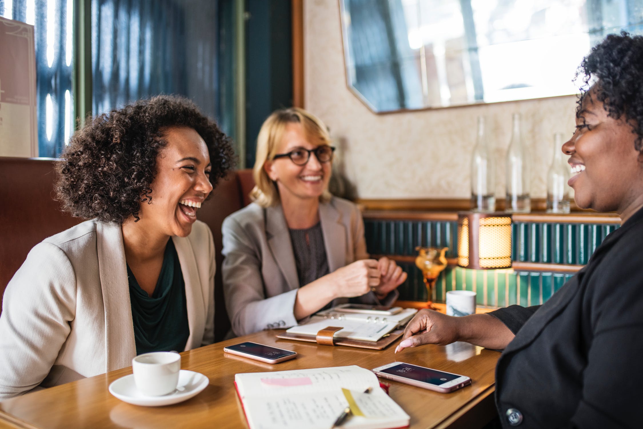 Colleagues laughing together.