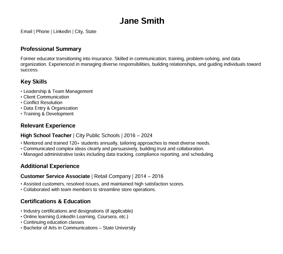 sample career changer resume