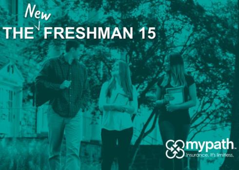 The New Freshman 15 - A man and two women walk through a wooded college campus